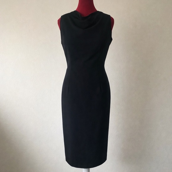 BALENCIAGA pour (for) 3 Suisses Black Cowl Neck Sheath Dress NWOT US10 Stunning! - Picture 3 of 7